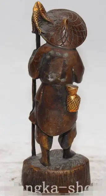 

Chinese Bronze Stand Old Man Fisherman fisherfolk fishing population Statue