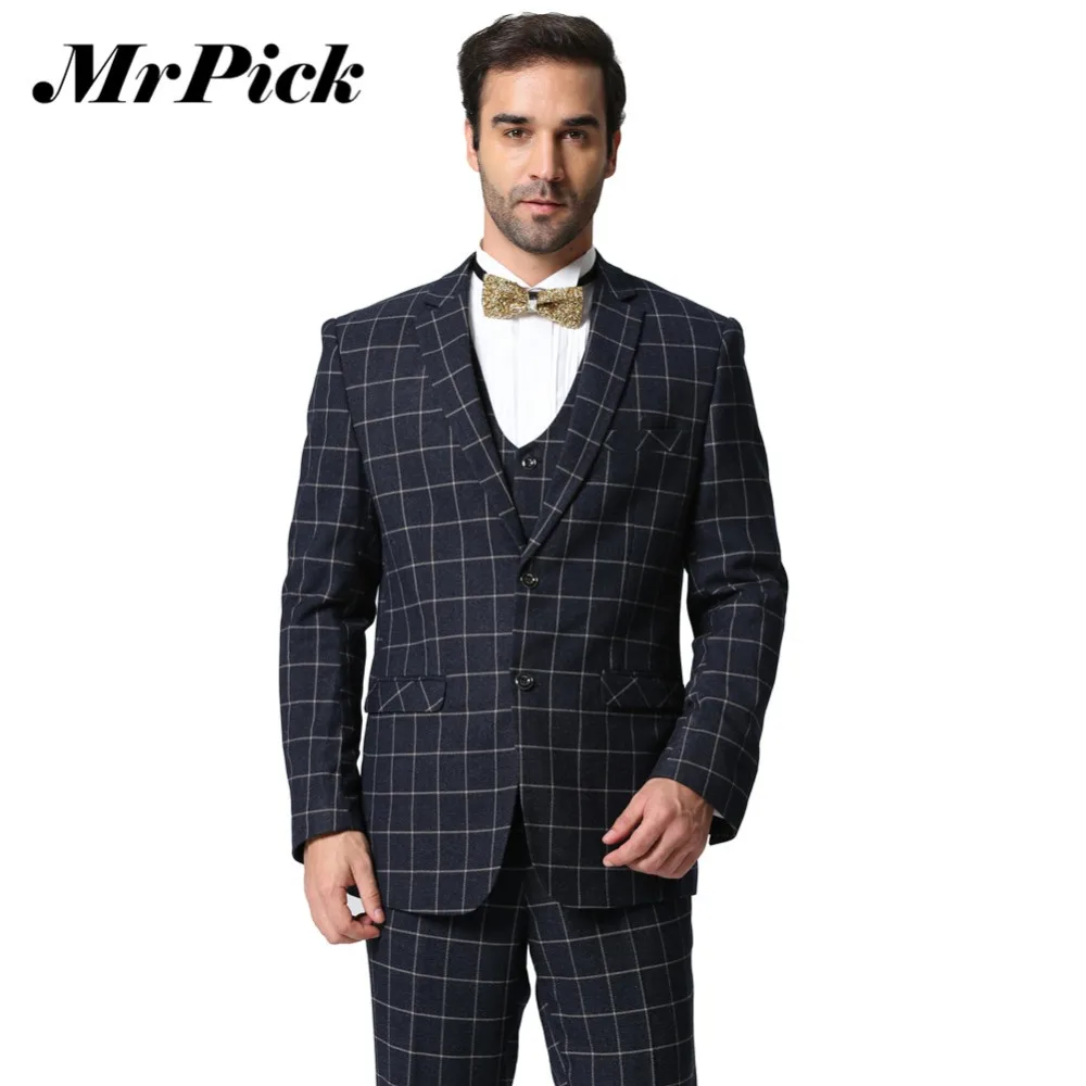 (Пиджак + брюки жилет) мужской Клетчатый Блейзер костюм 2015 модный фирменный