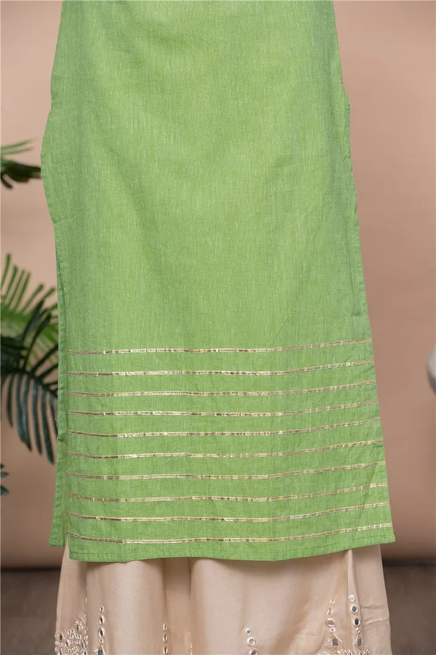 Woman Fashion Ethnic Styles Sets Print Cotton India Dress Lady Long Green Top And Pants