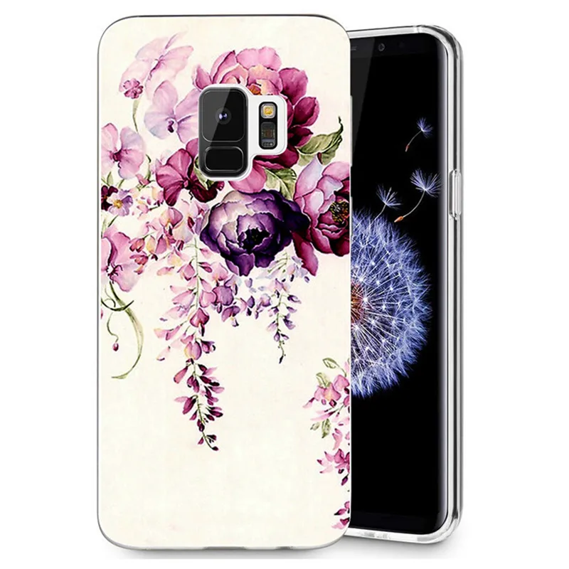 For Samsung Galaxy S9 S9Plus S8 Plus S7 edge J500 A3 A5 2017 TPU Colorful Flora Flower Face Painted Silicone Case Fundas E079 |
