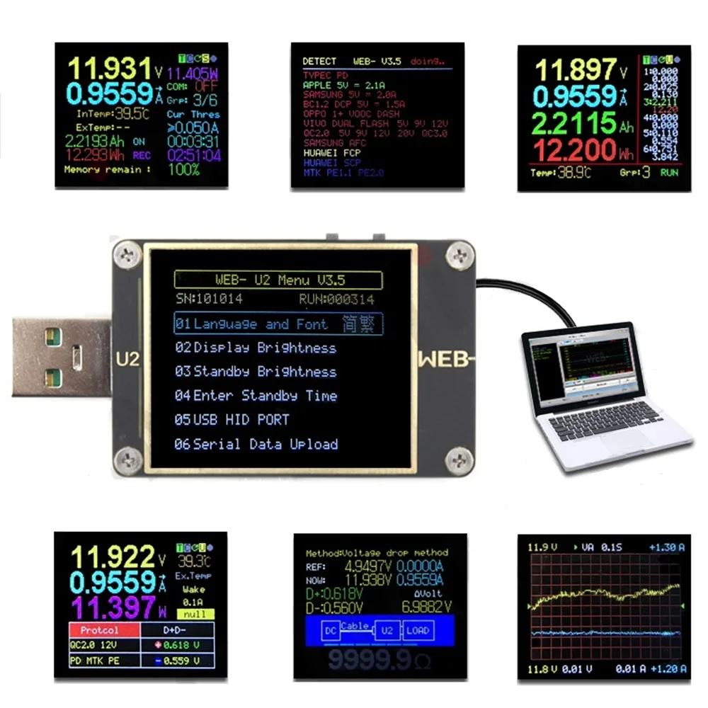 WEB-U2 Current And Voltage Meter USB Tester QC4+ PD3.0 2.0 PPS Fast Charging Protocol Capacity Test