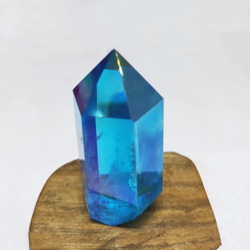 

80g crystal point Blue aura angel crystal wand Titanium Treated quartz point Present Love Gift Jewerly Accessory