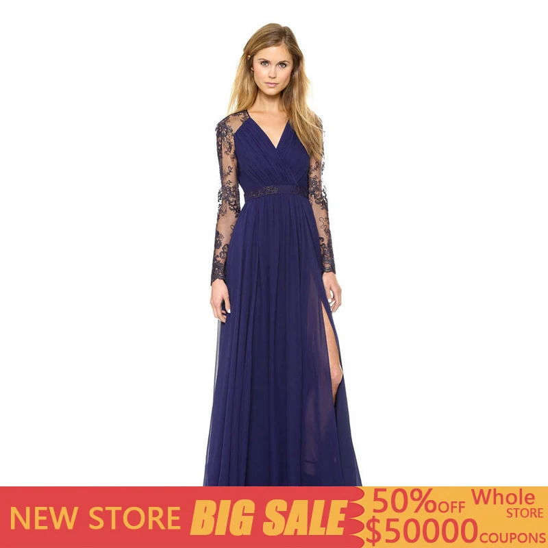 2019 Тонкая Повседневная Женская одежда вышитое кружевное платье с длинными