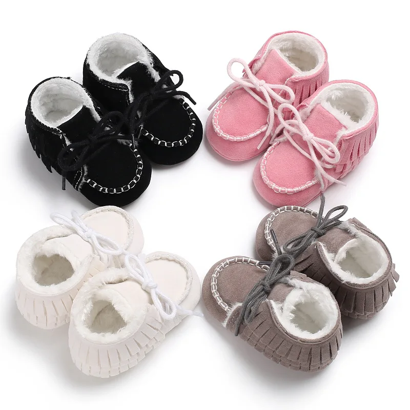 

Winter 0-1 years old men and women baby tassels plus velvet anti-skid baby toddler shoes