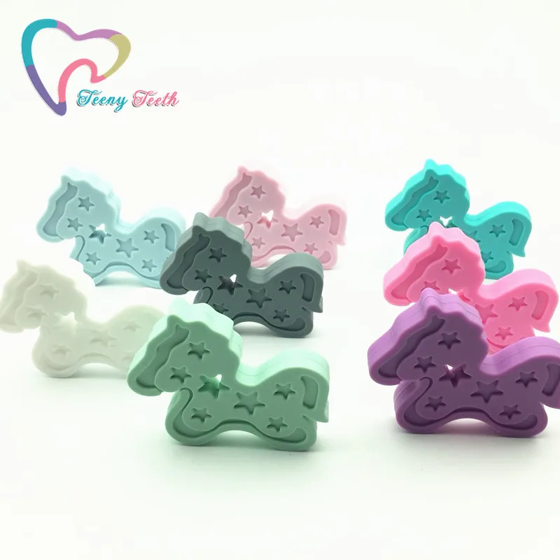 

Teeny Teeth 5 PCS Horse silicone baby teether pendant DIY necklace teething nursing sensory necklace chewelry chew toy pendant