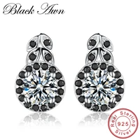black awn 100 925 sterling silver jewelry stud earrings for women black spinel stone flower earrings silver 925 jewelry t140