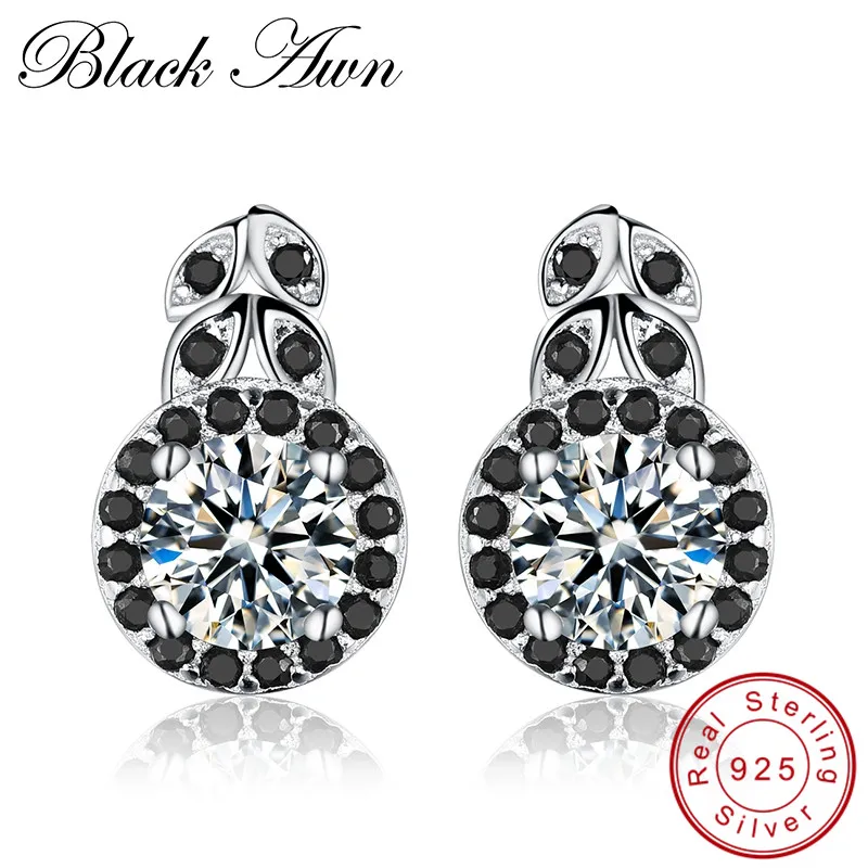 Женские серьги гвоздики из серебра 100% пробы с черной шпинелью|stud earrings|earrings forearrings