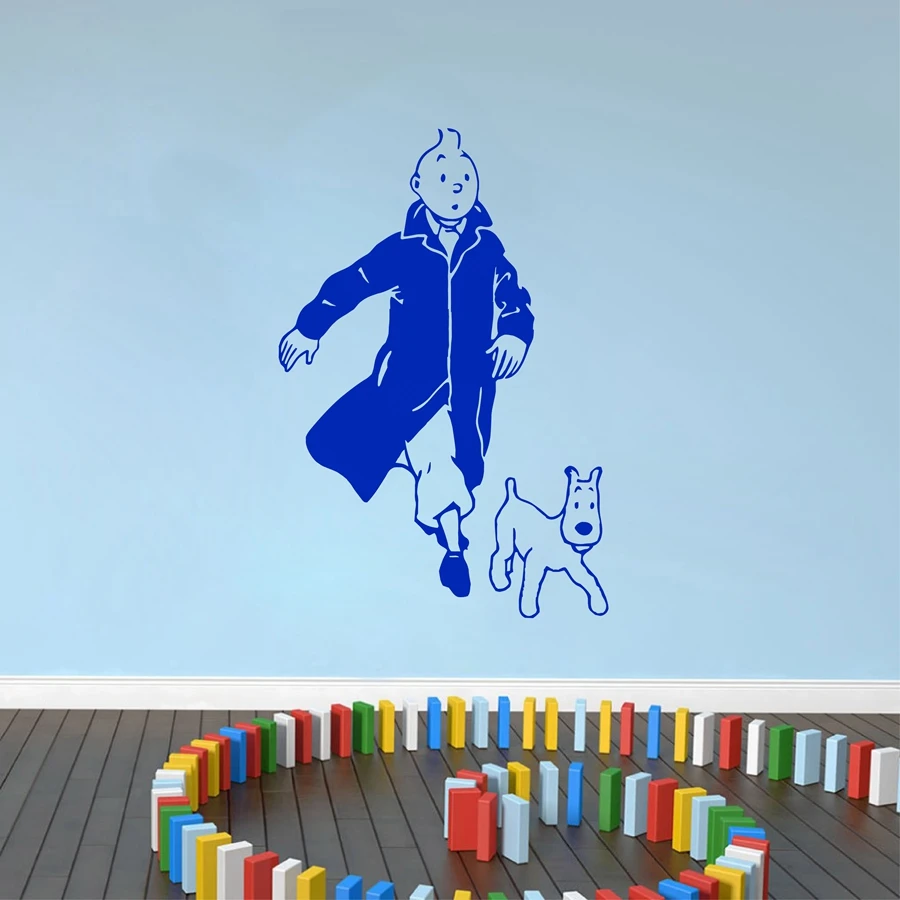 Tintin с собакой мультяшный винил стикер на стену детская комната настенные художественные настенные наклейки Tintin виниловый постер Настенный декор
