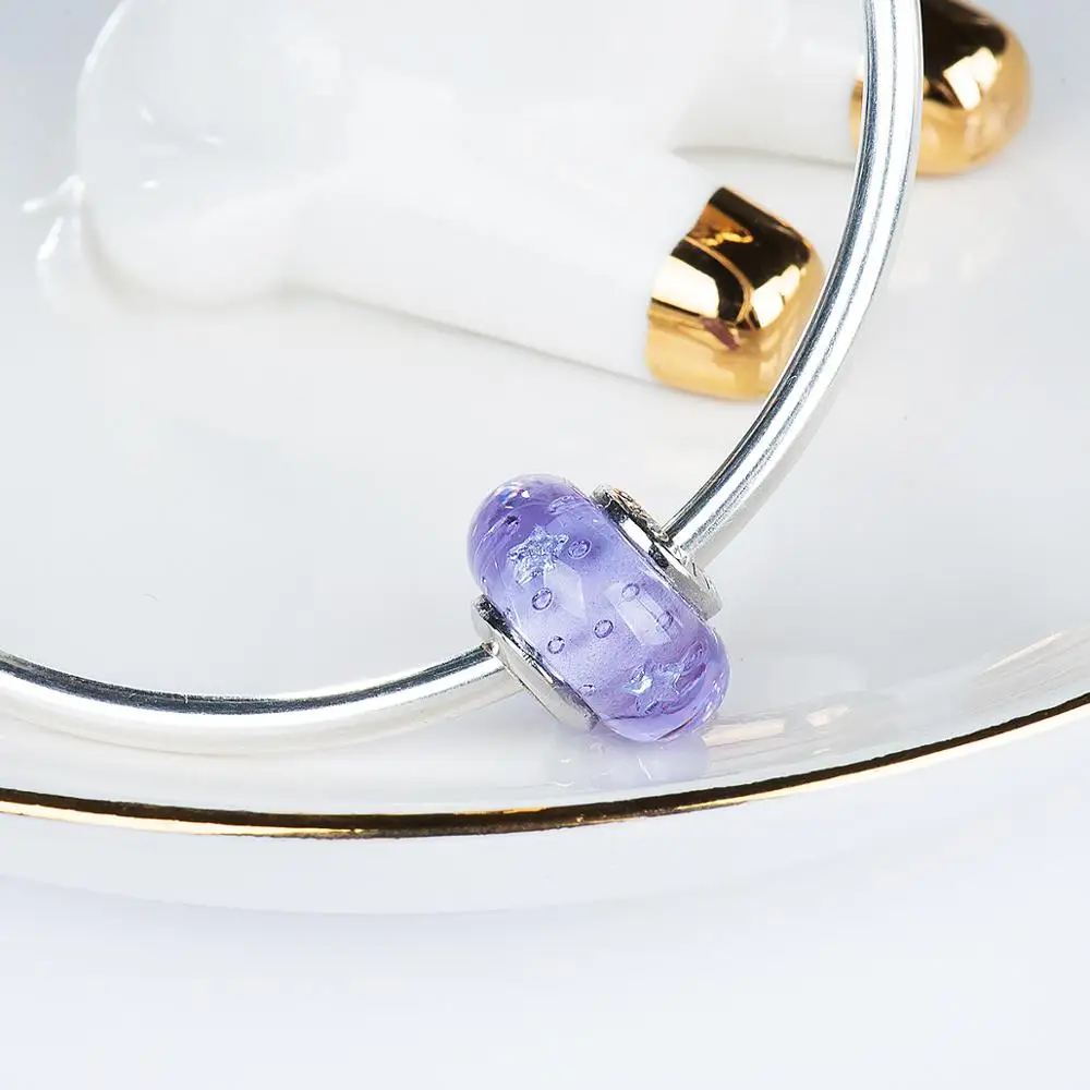 Фиолетовый глазурь в форме звезды Циркон Мурано Стеклянные бусы амулеты 925 пробы