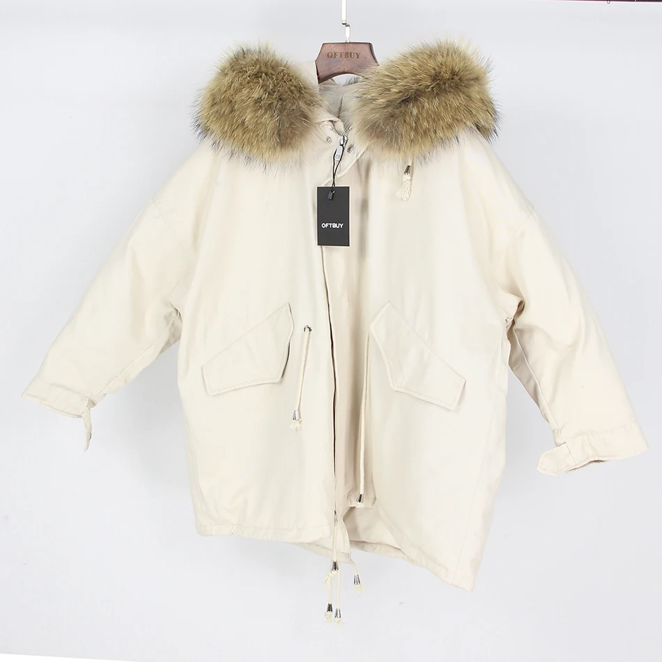 OFTBUY бренд, зимняя куртка, Женская парка, верхняя одежда, парки, натуральный мех енота, пальто, белый утиный пух, теплая плотная куртка