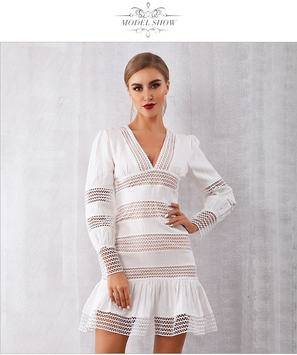 Adyce вечернее платье в стиле знаменитостей Vestidos Новое сексуальное платье с глубоким v-образным вырезом и длинным рукавом, кружевное женское мини подиумное Клубное платье