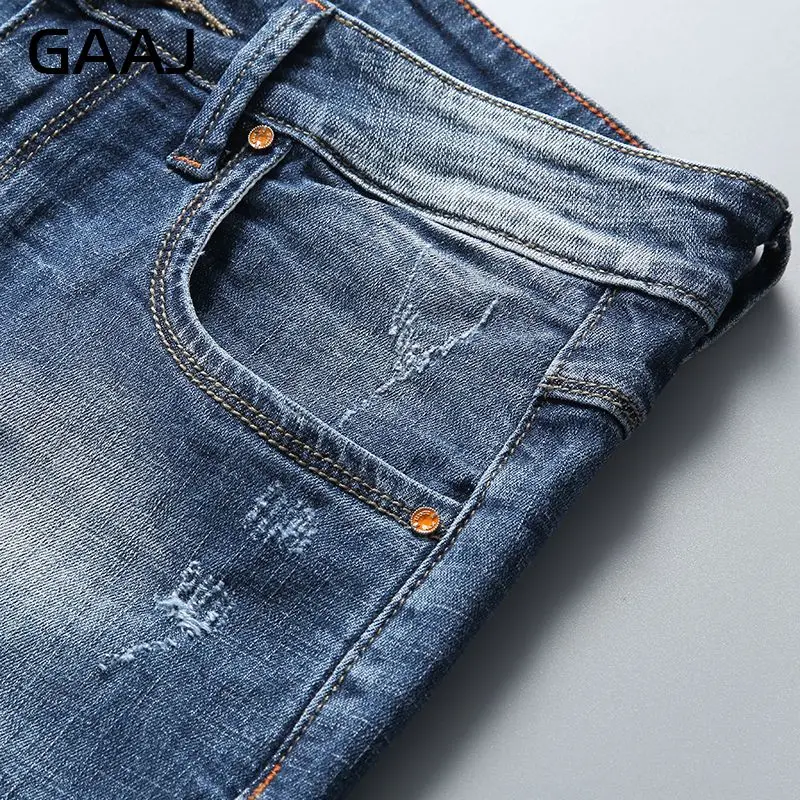 Мужские эластичные джинсы GAAJ синие шорты стрейч большие размеры 5XL 6XL для