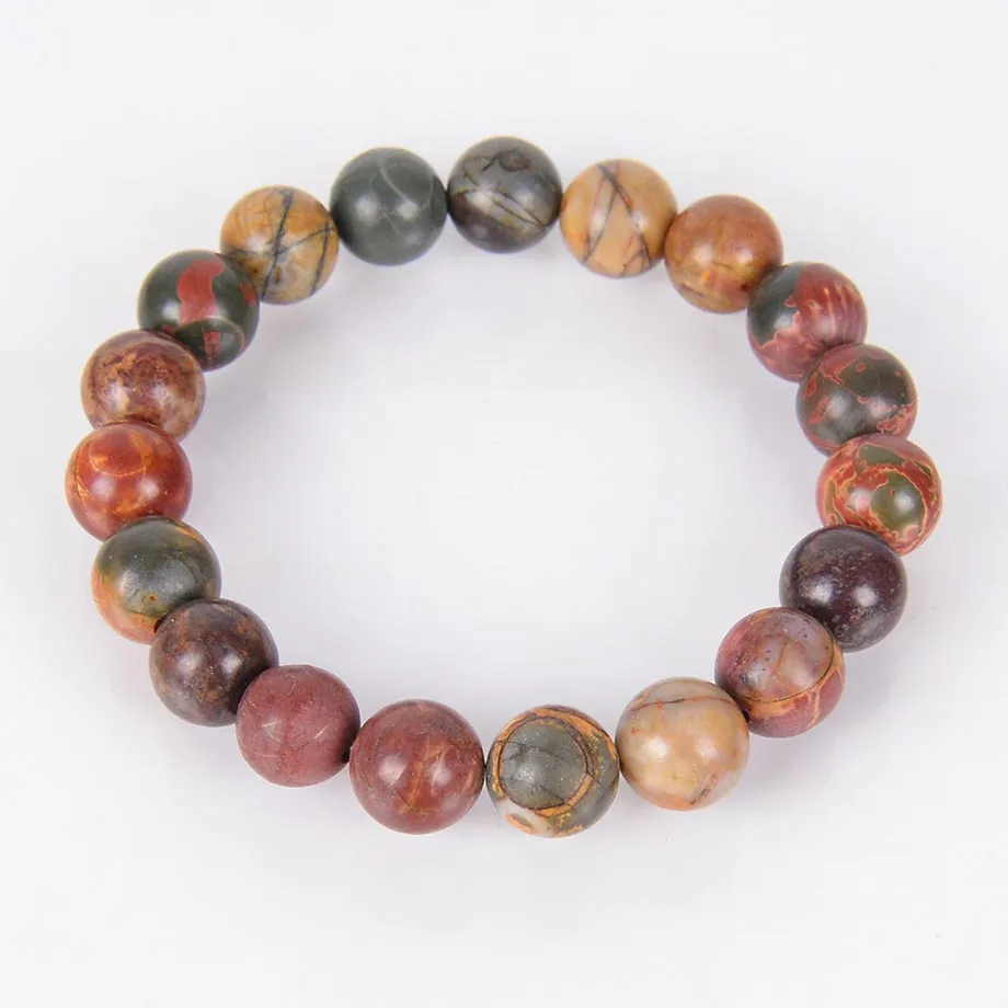 

4 6 8 10 12MM Summer Casual Natural Stone Beads Bracelets Unique Nature Picasso Jaspe Strand Bracelet Hand Wrap Women&Men Jewery