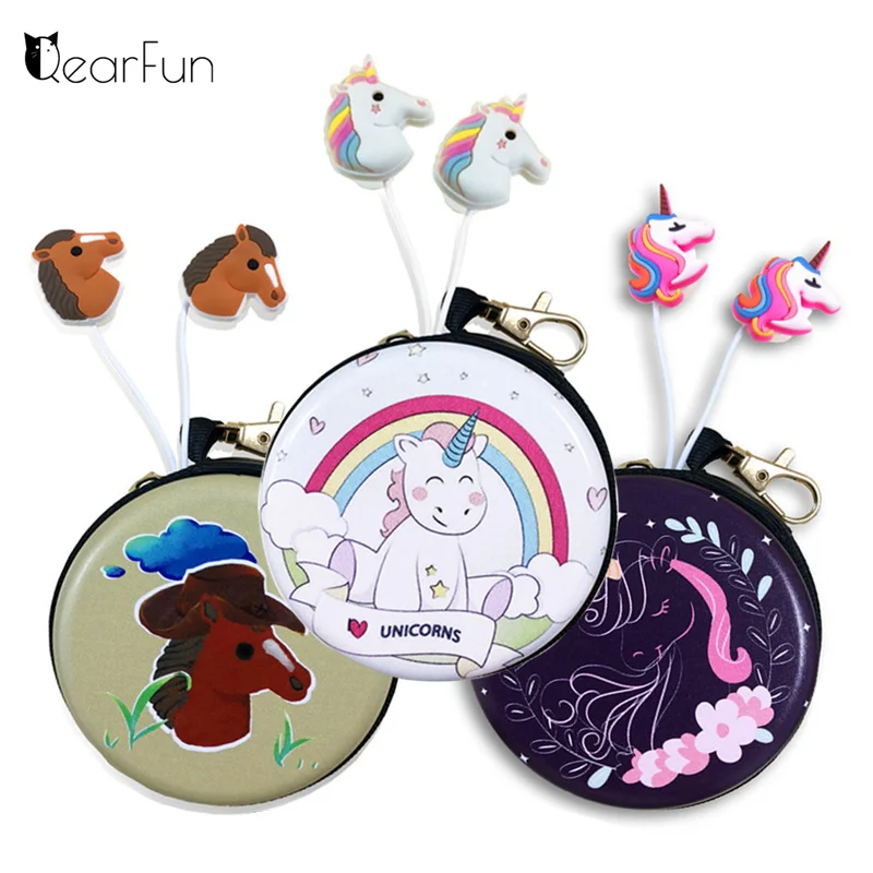 Colorful Rainbow Horse In-ear Earphone With Case Earbuds With Mic For Xiaomi Smartphone Kids Gifts