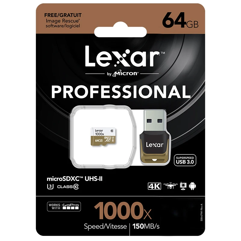 Карта памяти Lexar micro sd 64 ГБ SDXC 150 МБ/с./с карта TF U3 class10 флеш-карта картридер для