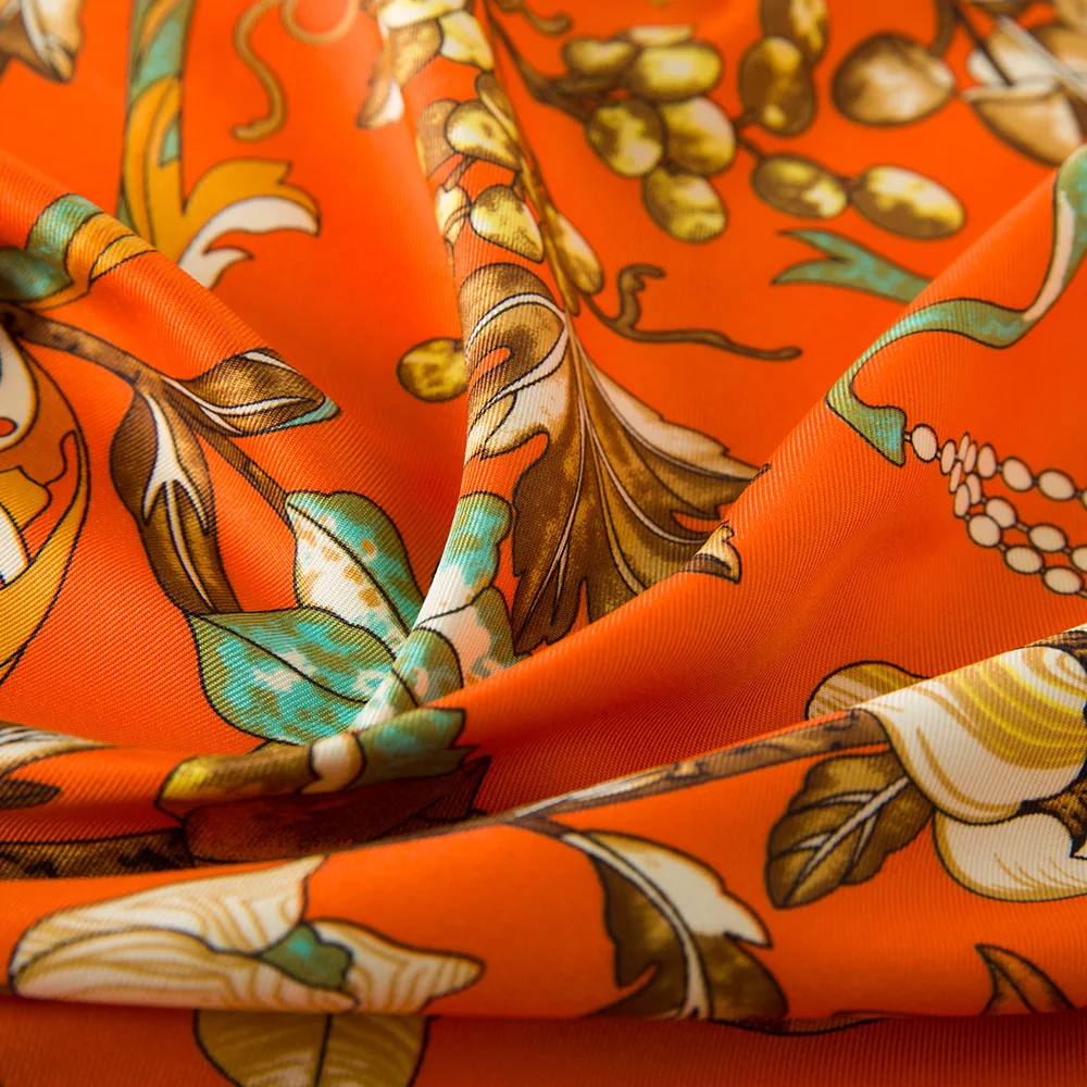 130 Luxury Brand Silk Twill Birds Flower Print Scarf For Women Headband Large Square Scarves Female Shawl Hijab Wraps |