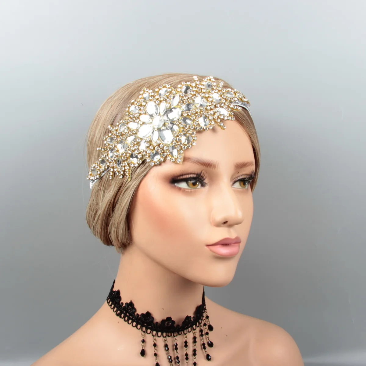 Rose Golden Винтаж 1920s Хлопушка головной убор кристалл аппликация Свадебная Повязка На Голову Повязка на голову для невесты ручной работы - Цвет: Rose Golden