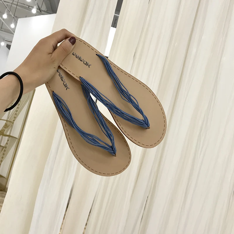 Домашние тапочки с полосками женские летние пикантные Вьетнамки шлепанцы на