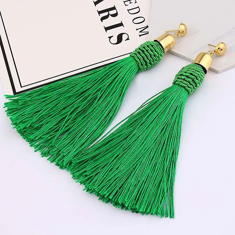 Модный богемный серьги с кисточками и кристаллами желтые синие красные розовые