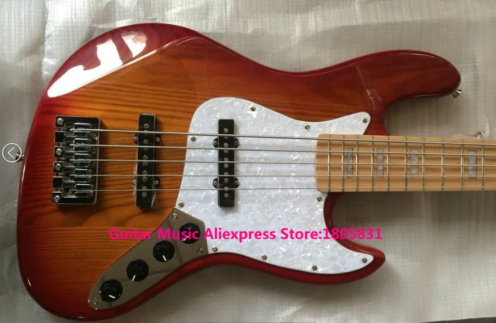 Черри Burst 5 струн электрическая басовая гитара кленовый гриф Новое поступление