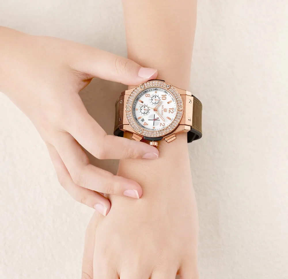 Женские кварцевые часы Megir роскошные брендовые дизайнерские с золотым кожаным