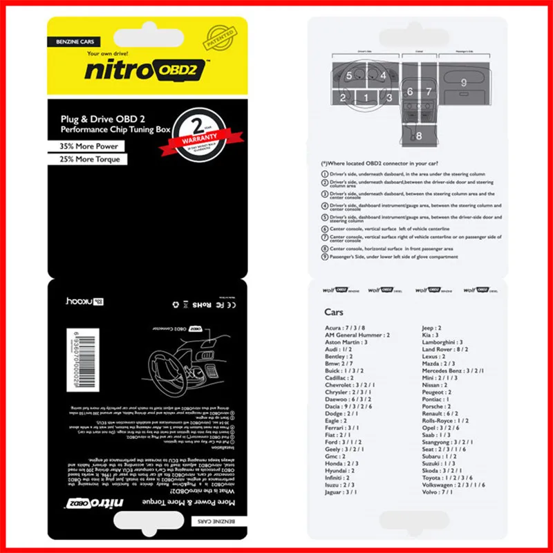 Авто ECU ChipTuning BOX Nitro OBD2 сканер для бензина Авто диагностическая производительность двигателя скорость NitroOBD2 экономия мощности желтый