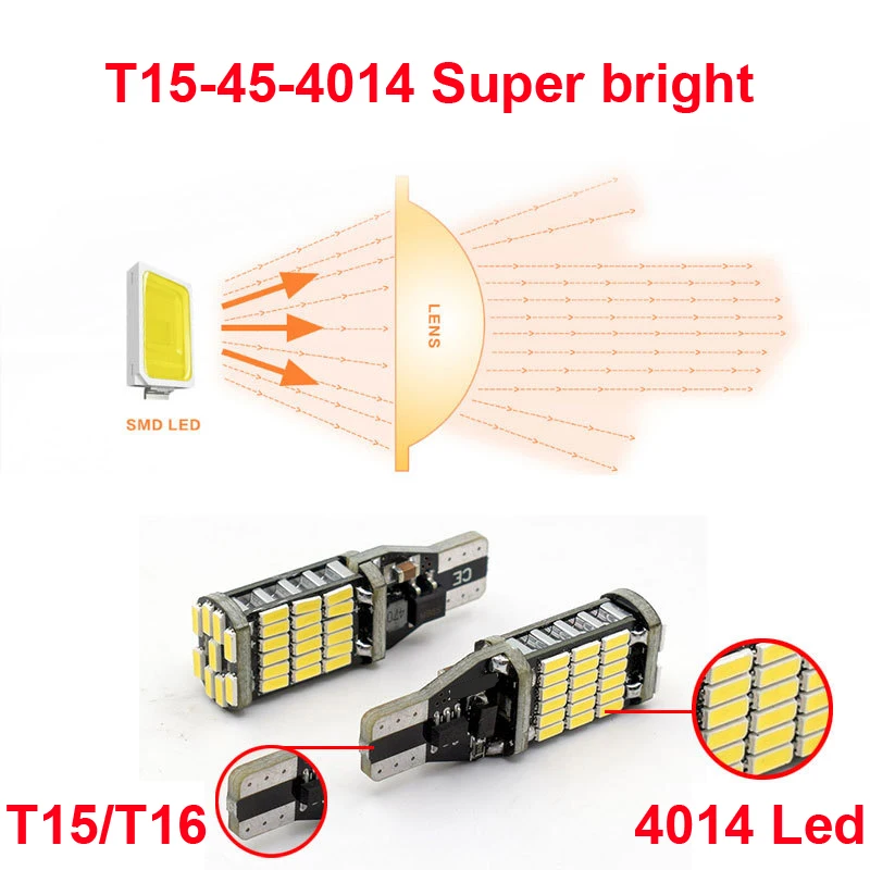 50 шт. светодиодсветодиодный лампы для задсветильник хода T15 W16W 920 921 912 Canbus 4014