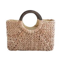 beach retro handbag fashion square straw weaving bag tote hand woven wooden bags summer for female women ladies handbags bag