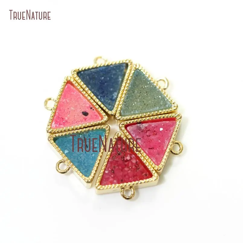 

10Pcs Mix Color Agates Druzy Gold Electroplated Inverted Triangle Charm Mix Color Copper Charm 10mm PM14012