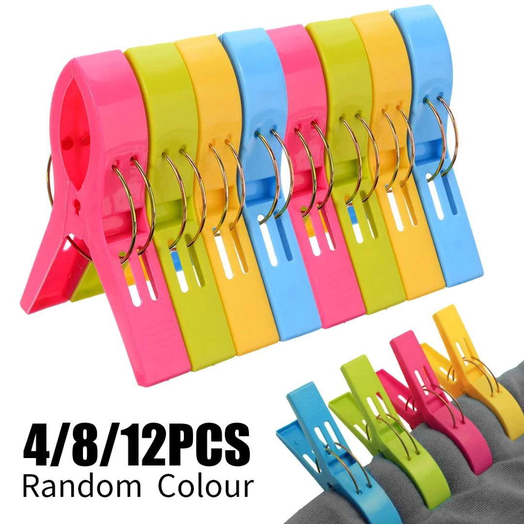

4/8/12pcs Large Plastic Beach Towel Pegs Clips To Sunbed Quilt Clips Storage Rack Clothes Quilts Clips Color Random