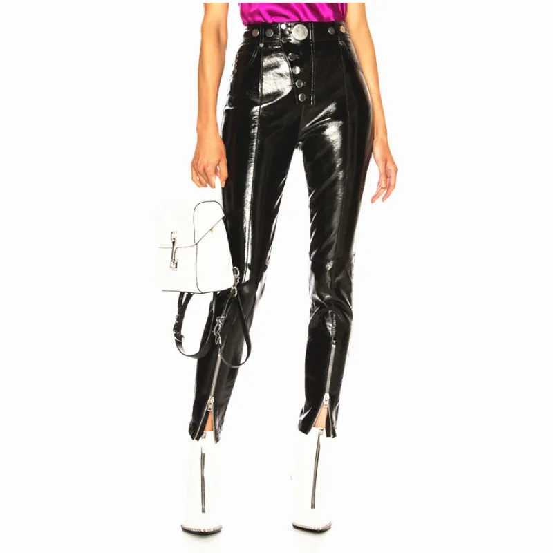 Fashion Brand longer glossy Patent pu leather pants 2020 autumn Female package hip Quality Slim Pencil Pants wj2863 dropship