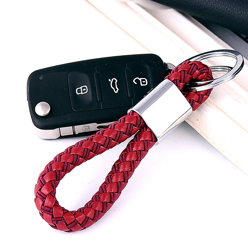 4 шт./лот Горячая распродажа автомобильного ключа Двойная петля из кожаной вплетенной веревки Держатель брелока интерьера автомобиля-стиль декоративных брелков брелков на.