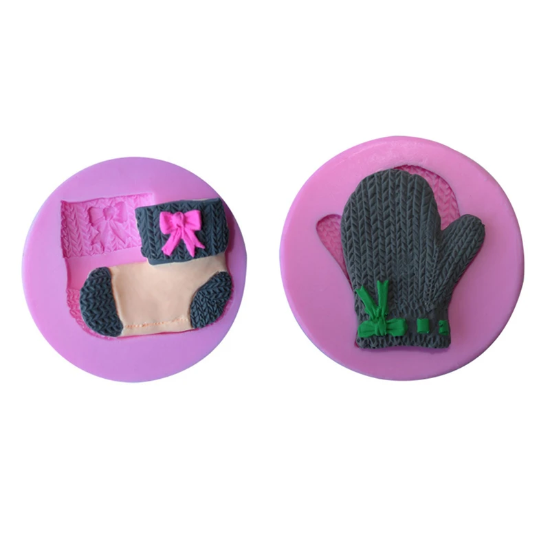 

Knitted Socks Gloves Fondant Cake Silicone Mold Cooking Chocolate Mould Clay Soap Molds Biscuits Cake Wedding Decorating Tools