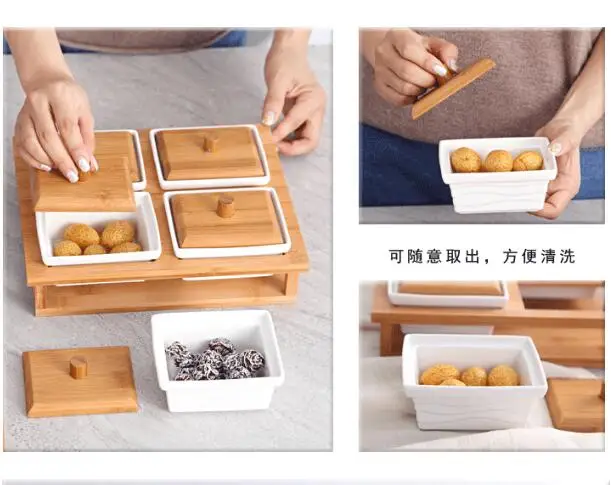 6 Grids/Spice Jars Creative Ceramic Nuts Boxes Living Room Tables Ceramic Sugar Jars Snacks Plates Household Food Storage Tanks