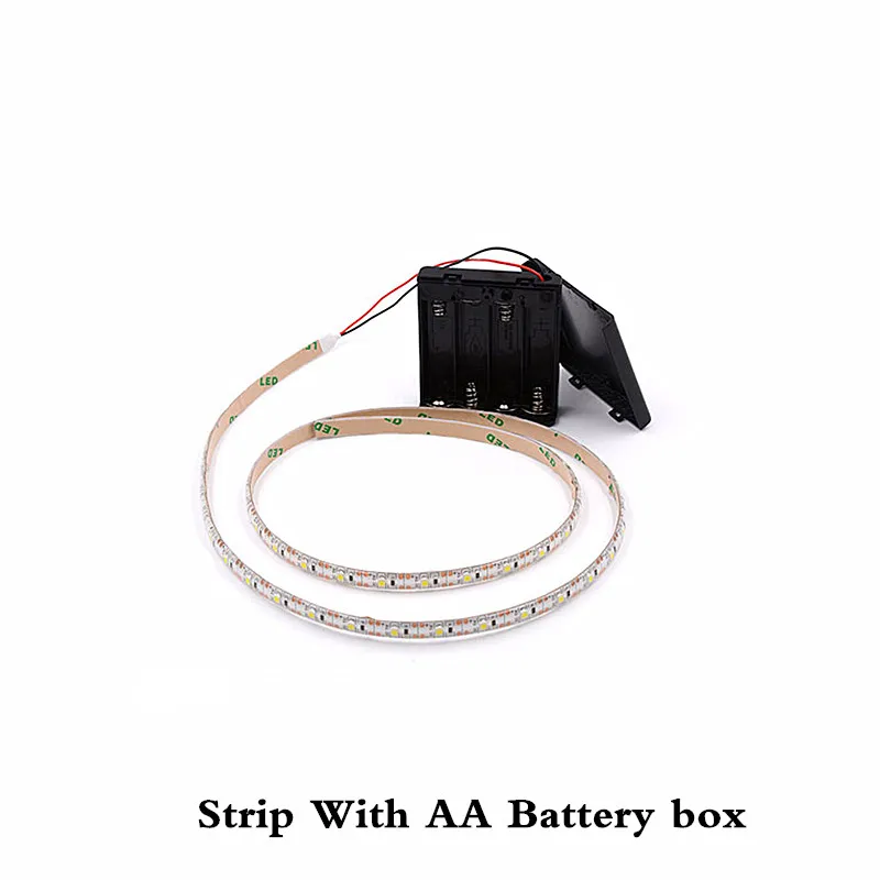 With Battery Box Светодиодный светильник 5 в постоянного тока с питанием от аккумулятора, USB, 50 см, 1 м, 2 м, 3 м, SMD 3528, диммер, теплый белый/белый, гибкий диод, темп - Испускаемый цвет: With Battery Box