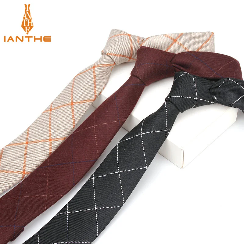 

6cm Plaid Mens Neck Ties Neckwear Fashion Formal Business Suit Tie Stripe Slim Cravat Cotton Skinny Brand Shirts Gravata Tie