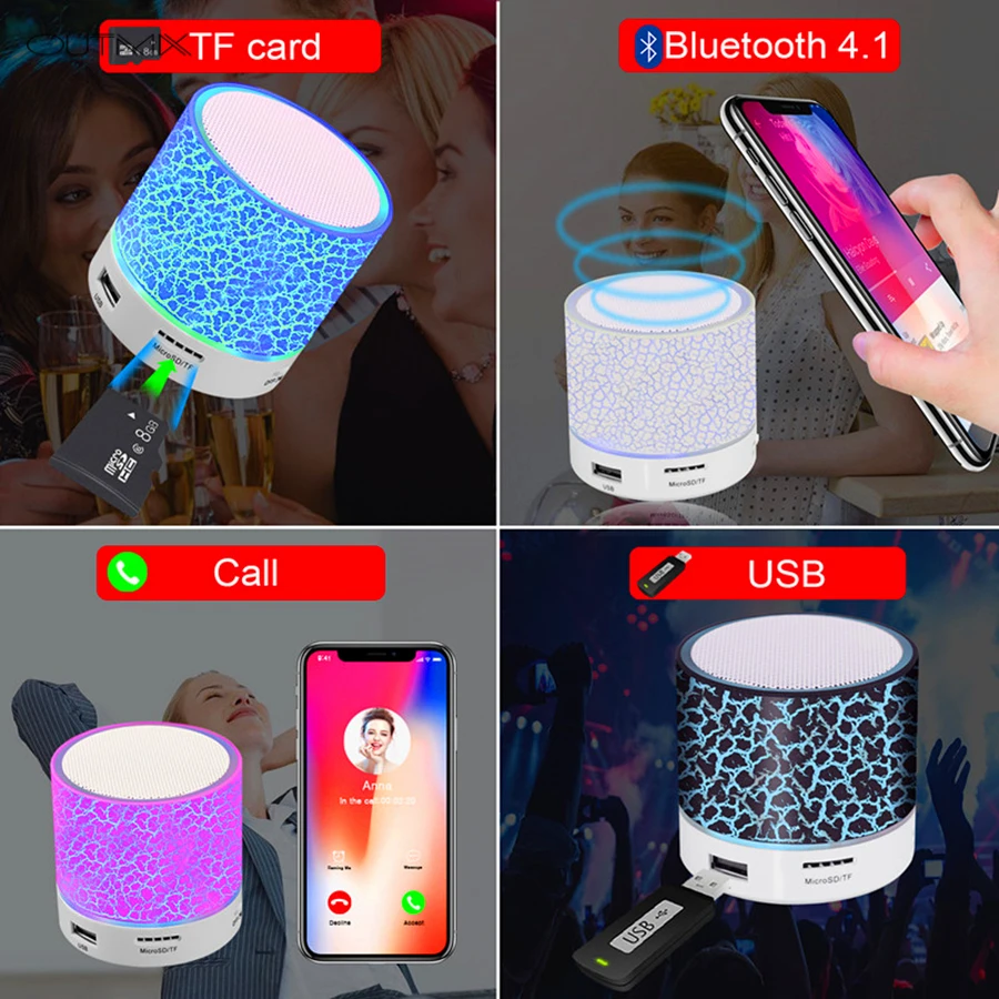 A9 Bluetooth Динамик мини Беспроводной громкий Динамик трещины светодиодный TF USB Сабвуфер bluetooth Динамик s mp3 стерео аудио музыкальный плеер