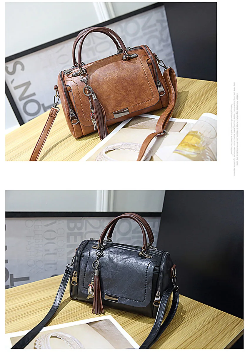 Zipper Crossbody Bags For Women New Vintage Ladies Leather Handbags Women Bags Designer Tassel Shoulder Bag Female