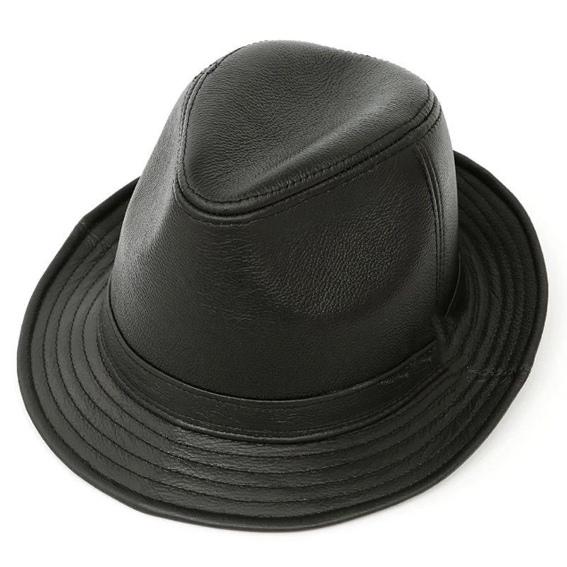 2018 New Spring Winter 100% High Quality Sheepskin Leather Jazz Cap Panama Hats for Men Fedora Hat Genuine Fedoras |