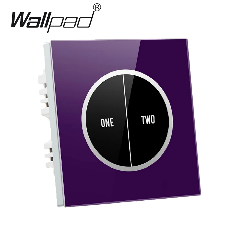 

Free Shipping 2 gangs 2 way Purple Tempered Glass Touch Wall Light Switch Free customize button 110V~250V micro touch switch