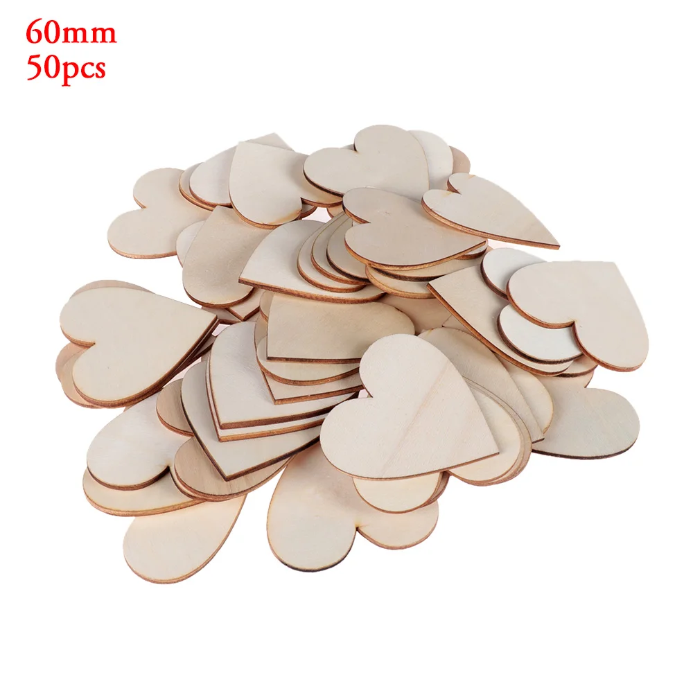 60mm 50pcs 50/100 шт. пустой сердце деревянные ломтики диски дерево с принтом «сердце», «Любовь необработанные натуральные поделки своими руками, товары для свадьбы украшения - Цвет: 60mm 50pcs