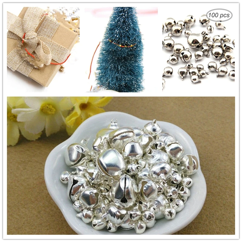 100pcs 18mm Mini Silver Christmas Tree Jingle Bell Ornament Decoration DIY Bracelet Anklets Necklace Accessories Decor | Дом и сад