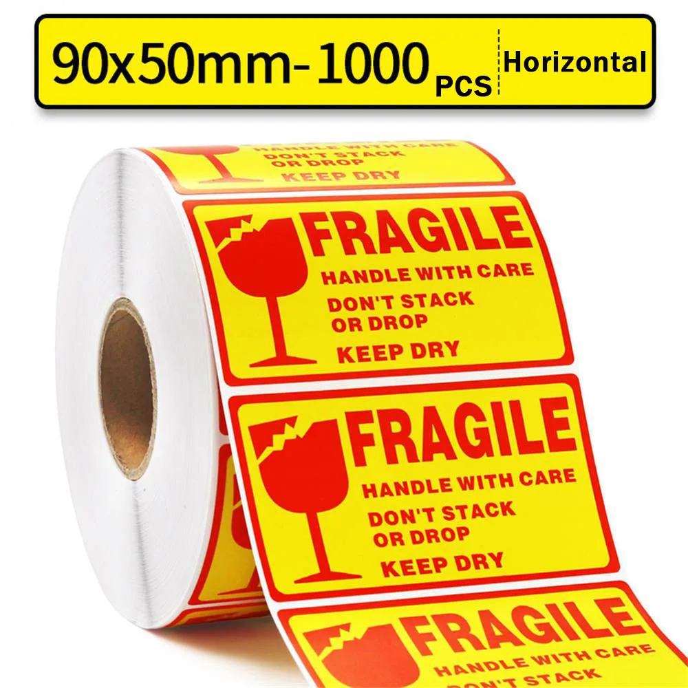 90x50mm 1000pcs Y Jetland Предупреждение почтовая этикетка хрупкие Предупреждение наклейки-3x" или 3x5", 100x100 90x50 мм Печать по уходу за наклейки на коробки - Цвет: 90x50mm 1000pcs Y