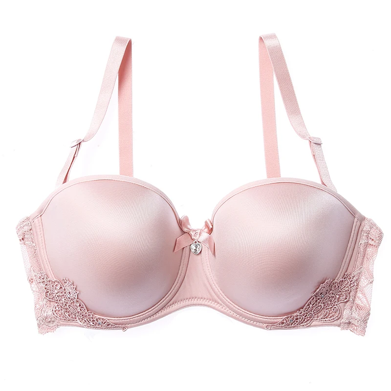 PINK Bra Lilymoda, сексуальный летний женский бесшовный бюстгальтер, гладкий бюстгальтер-футболка, кружевной бюстгальтер с вышивкой, комплект нижнего белья, пуш-ап, половина чашки - Цвет: PINK Bra