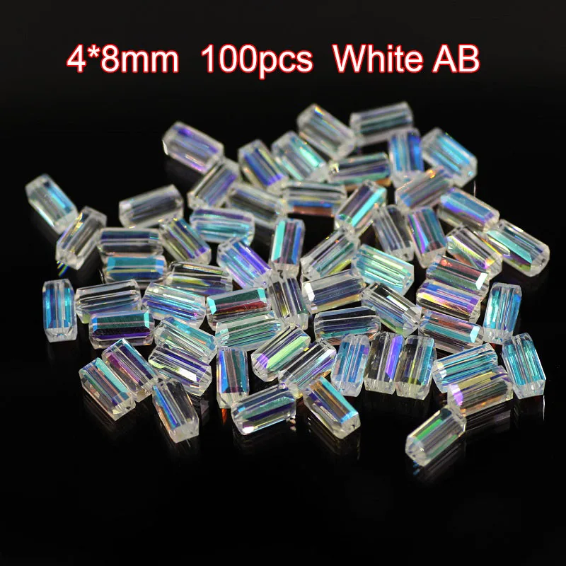 4x8mm 100pcs Высокое качество 100 шт Прямоугольные Белые AB цвета 3*6 мм 4*8 мм 6*12 мм Австрийские кристаллы свободные бусины длинные квадратные формы бусины поставка H5 - Цвет: 4x8mm 100pcs