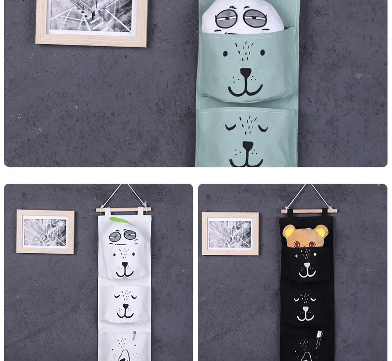 Холщовая подвесная сумка для хранения Polor Bear, 3 кармана, настенный шкаф для шкафа, сумка для хранения вещей, органайзер для дома и организации