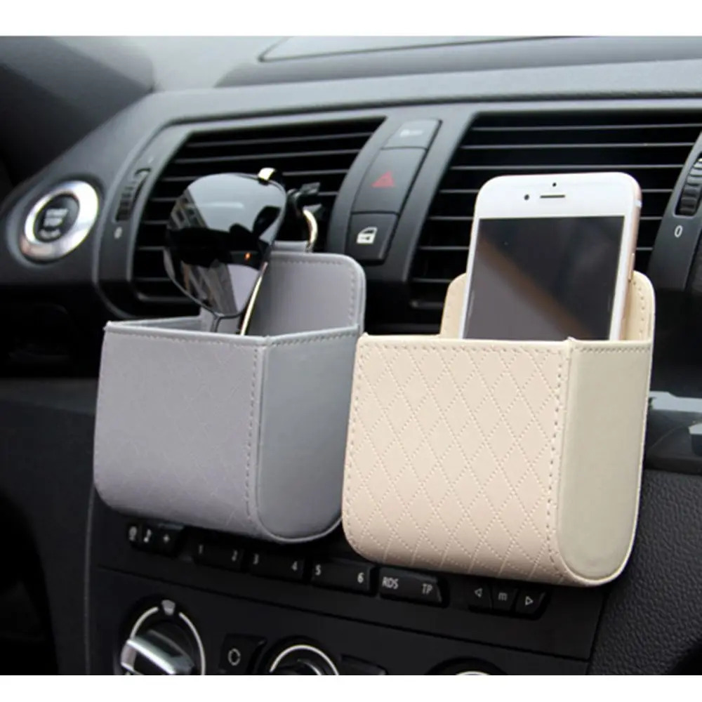 

Car Vent Outlet Trash Box PU Leather Car Mobile Phone Holder Car Hanging Organizer Bag Car Styling Car Accessories