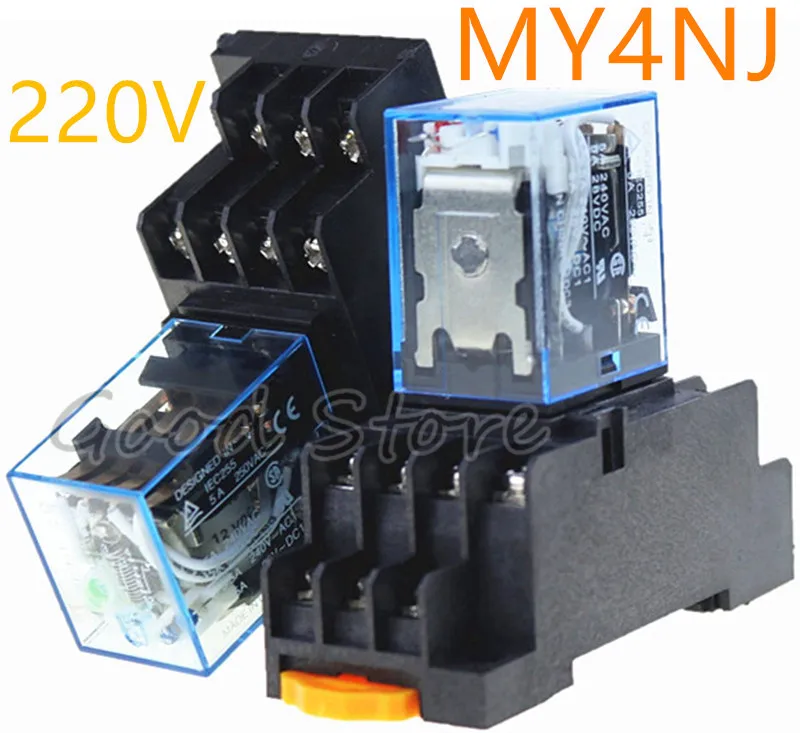 1 компл. MY4NJ промежуточное реле MY4N-J AC 220 В DC 12 В 10A 14 Pin с базой 828 акция