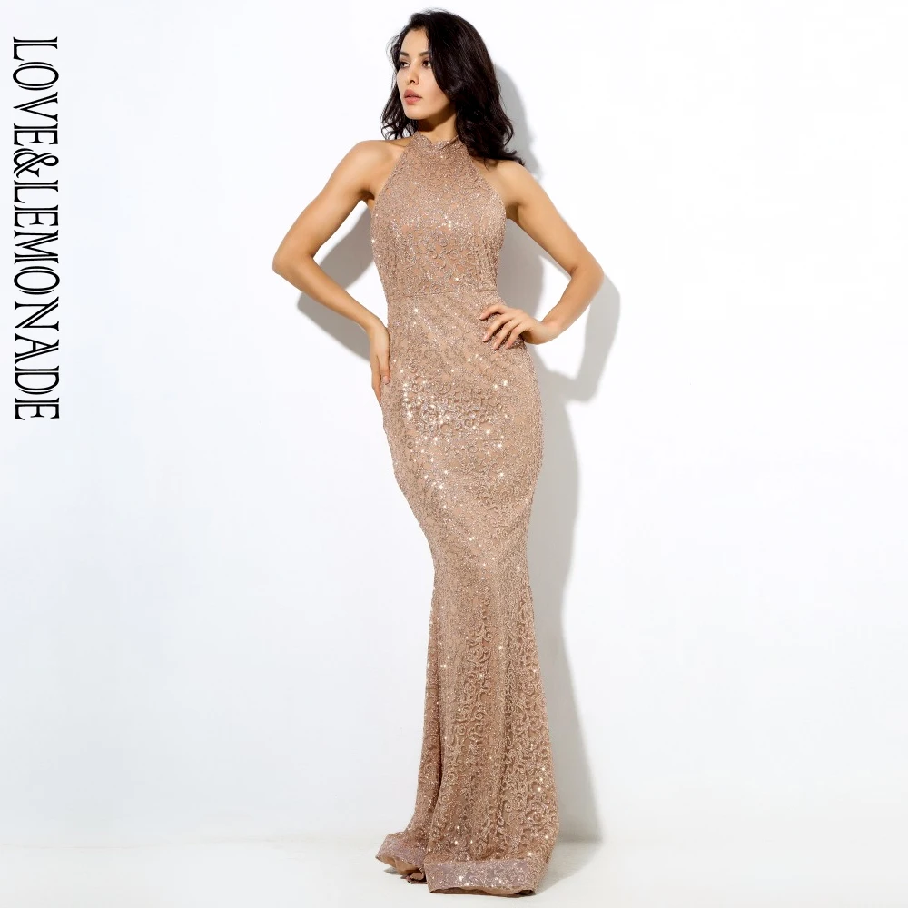 Длинные платья LOVE &amp LEMONADE LM80098 с золотыми цветами и розами | Женская одежда