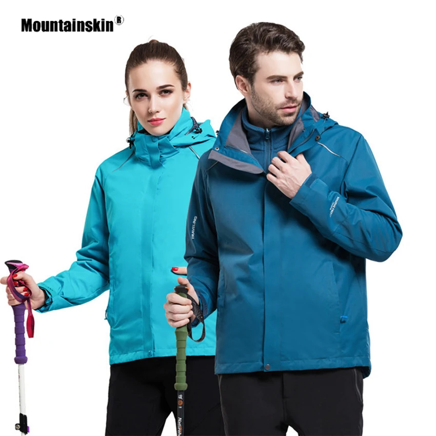 Mountainskin Men Women's Outdoor 2 pieces Jacket Autumn Winter Camping Hiking Fleece Windbreaker Suit Hooded Thick Jackets VA448 | Спорт и